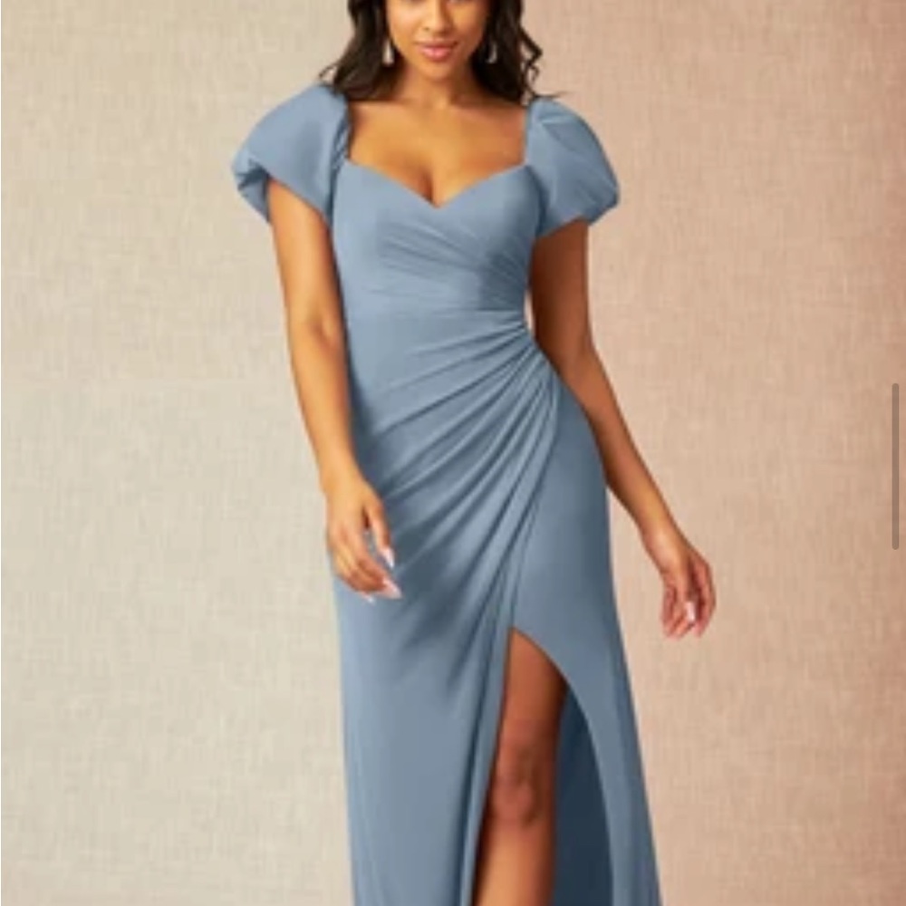 Azazie Dusty Blue Ruched Wedding Dress